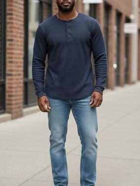 Wolverine Navy Long-Sleeve Henley Size Xlg